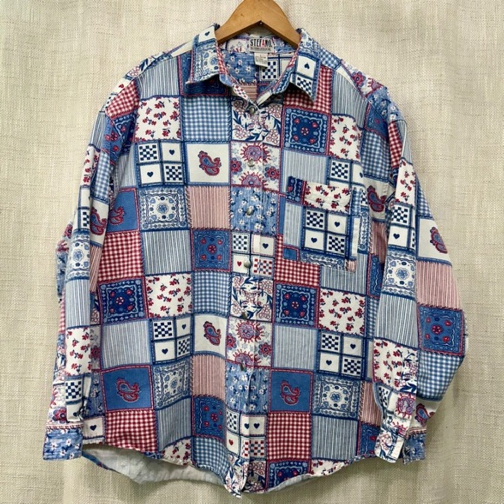 Vintage Stefano Womens‎ L Cottage Core Grandma Patchwork Button Up